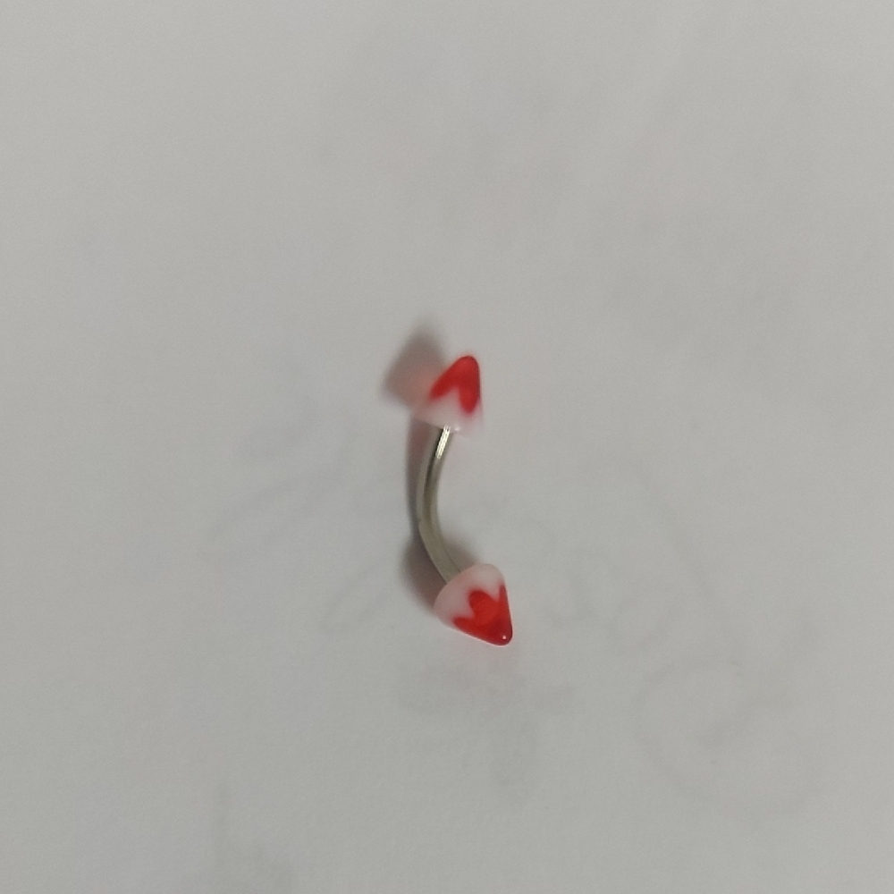 Red and White Curved Barbell Piercing